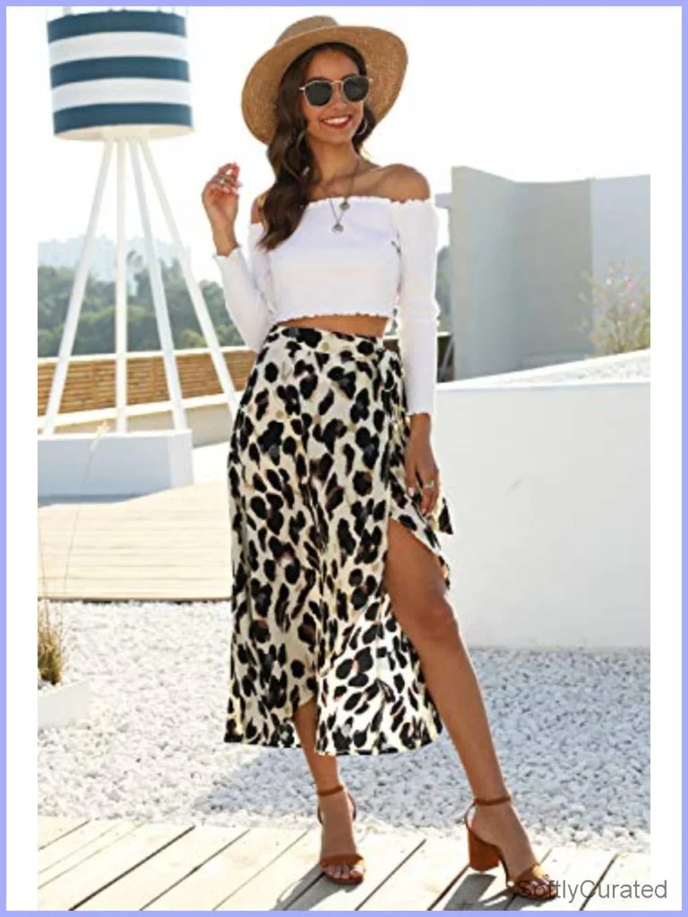 Boho Leopard High Low Wrap Midi Skirt with Slit Beach Cover Up